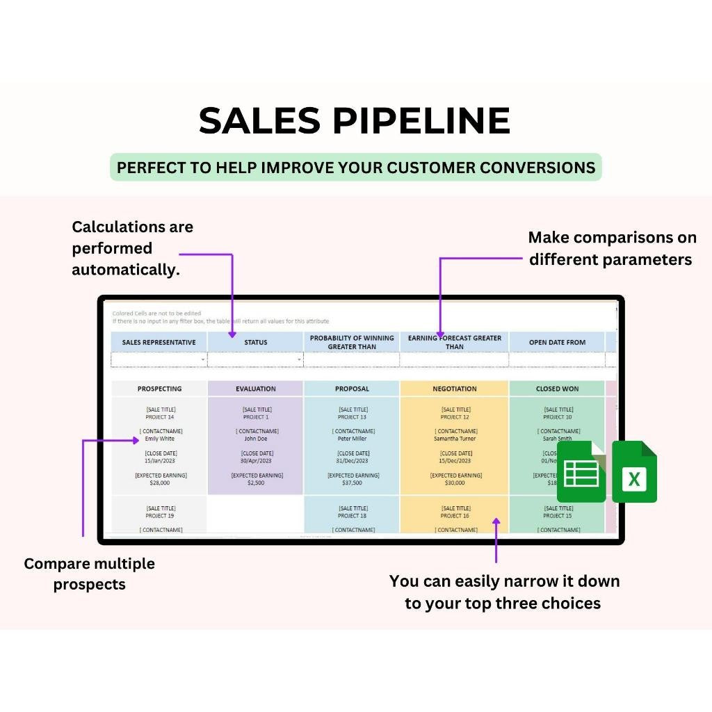 Sales Pipeline Tracker Spreadsheet Excel | Sales Pipeline Dashboard Client CRM Template