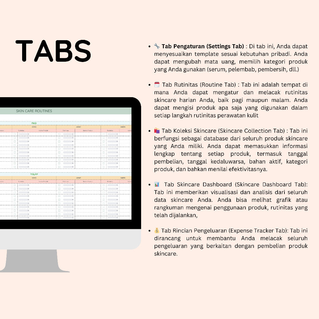 Skincare Routine & Collection Tracker | Template Google Spreadsheet Pelacak Perawatan Kulit
