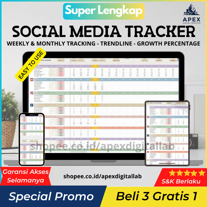 Social Media Tracker & Planner Spreadsheet | Laporan & KPI Tracker untuk Content Creator