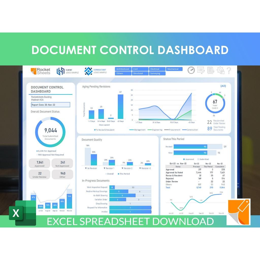 Document Control Dashboard Excel | Laporan Dinamis Manajemen Dokumen & Proyek