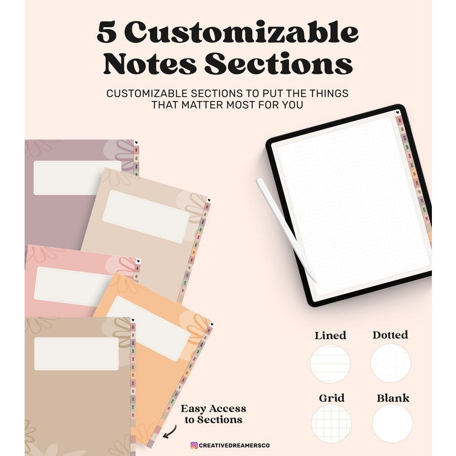 Undated Goodnotes Planner | Digital Notes Journal Template for Goodnotes/Notability/Xodo