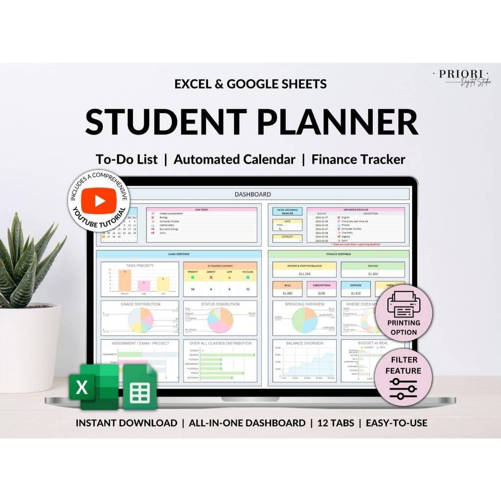 TEMPLATE STUDENT PLANNER Digital Perencana Rencana Manajemen Pembelajaran Belajar Tugas Pekerjaan Jadwal Pelajar Mahasiswa Keuangan Harian Mingguan Bulanan Pendidikan Assignment Tracker Academic Planner Spreadsheet Excel Task Tracker To Do List DL01
