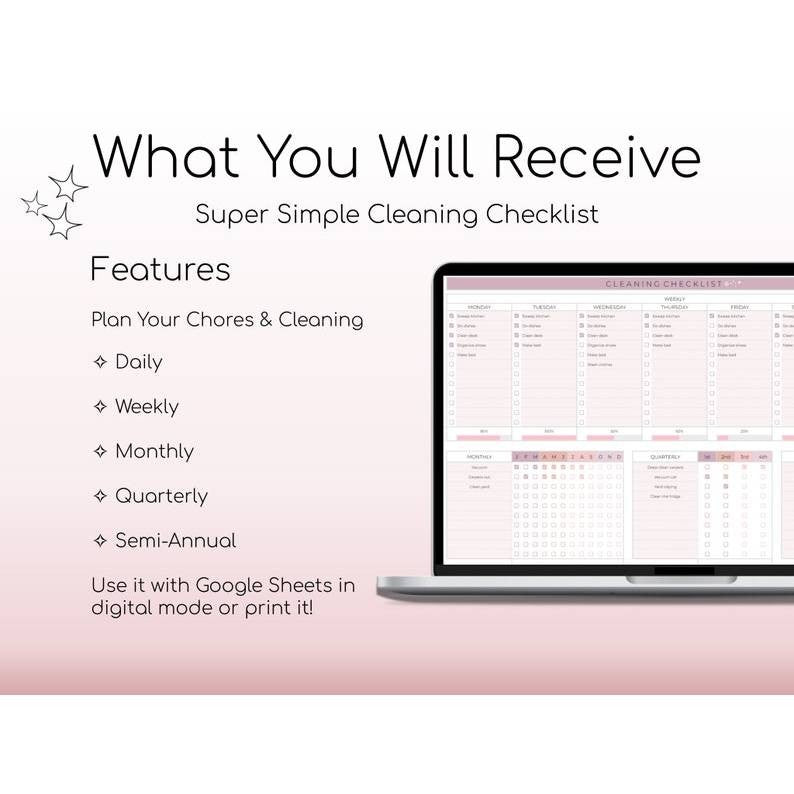 Cleaning Schedule Checklist Template GSheets | Weekly Monthly Yearly Chore Chart & House Planner