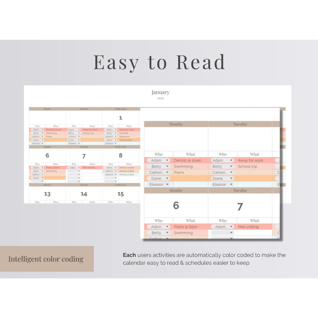 Template Jadwal Bulanan & Harian Gsheet| Jadwal Keluarga Piket Les Group Monthly Scheduler Planner
