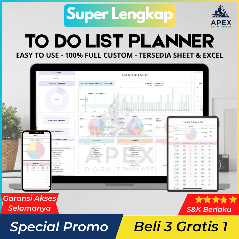 (ADL - 100) TO DO LIST Planner TEMPLATE MANAJEMEN PEKERJAAN Tugas Jadwal Harian Mingguan Bulanan Task Planner Spreadsheet Google Sheets Daily Weekly Task Tracker Digital Planner To Do List Checklist Template Calendar DL01