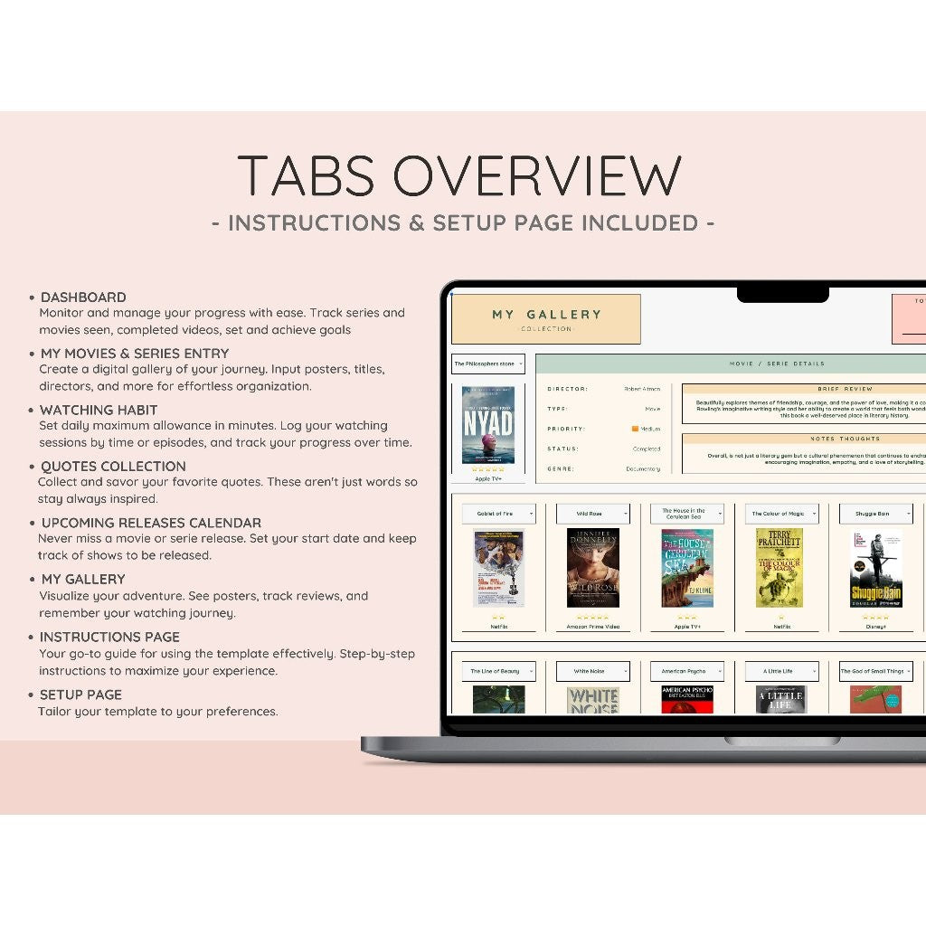 Movies & Series Tracker Spreadsheet | Koleksi Film Video Gallery & Review Template Google Sheets