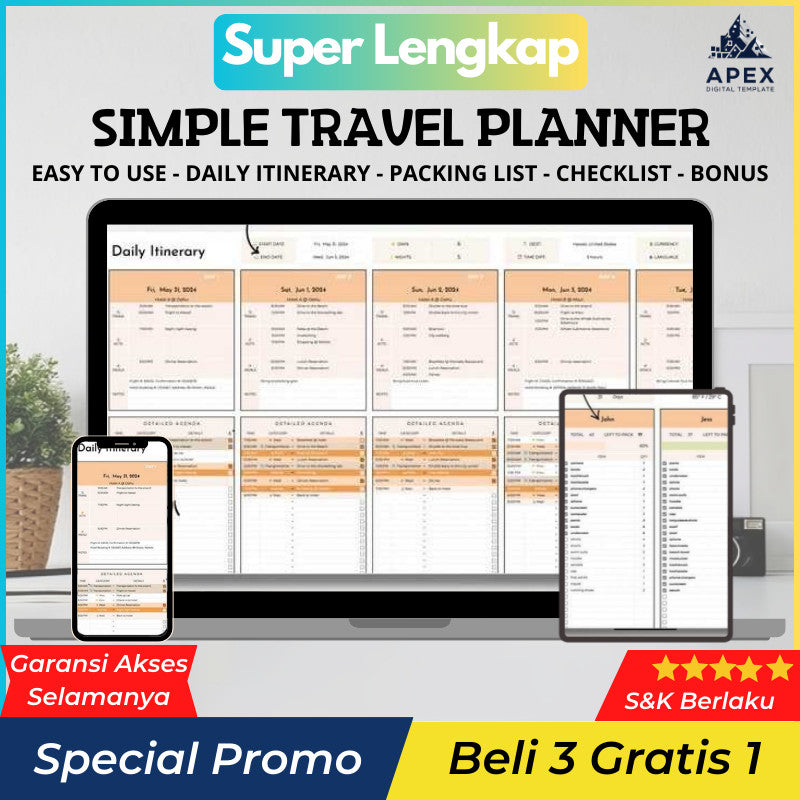 Simple Travel Planner Google Sheets | Itinerary, Checklist, Packing List & Trip Organizer