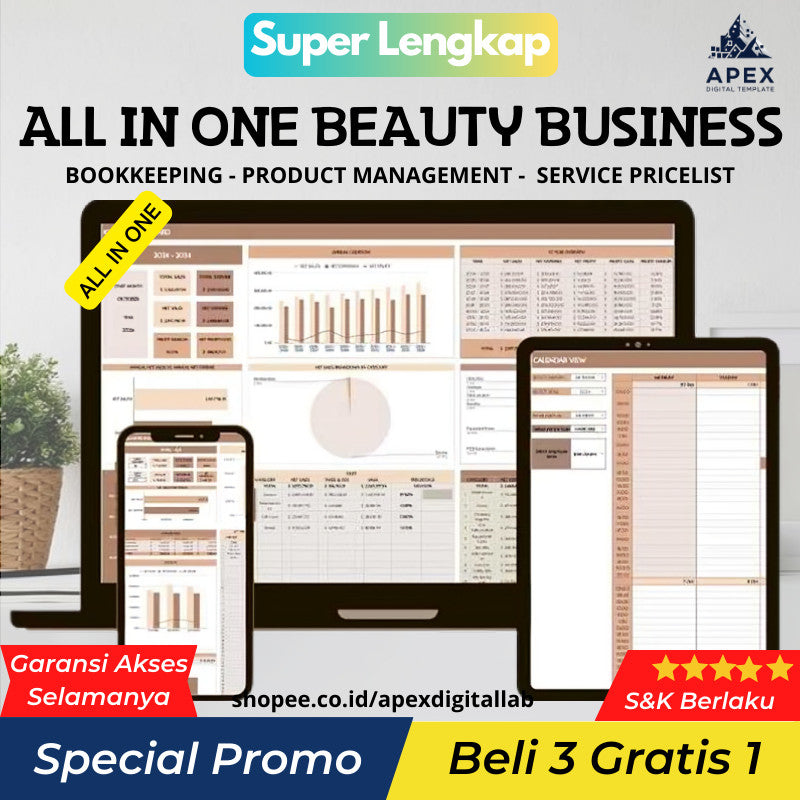 Beauty Business Template | Salon Spa Nail Salon Cost Calculator Income Expense Tracker Spreadsheet