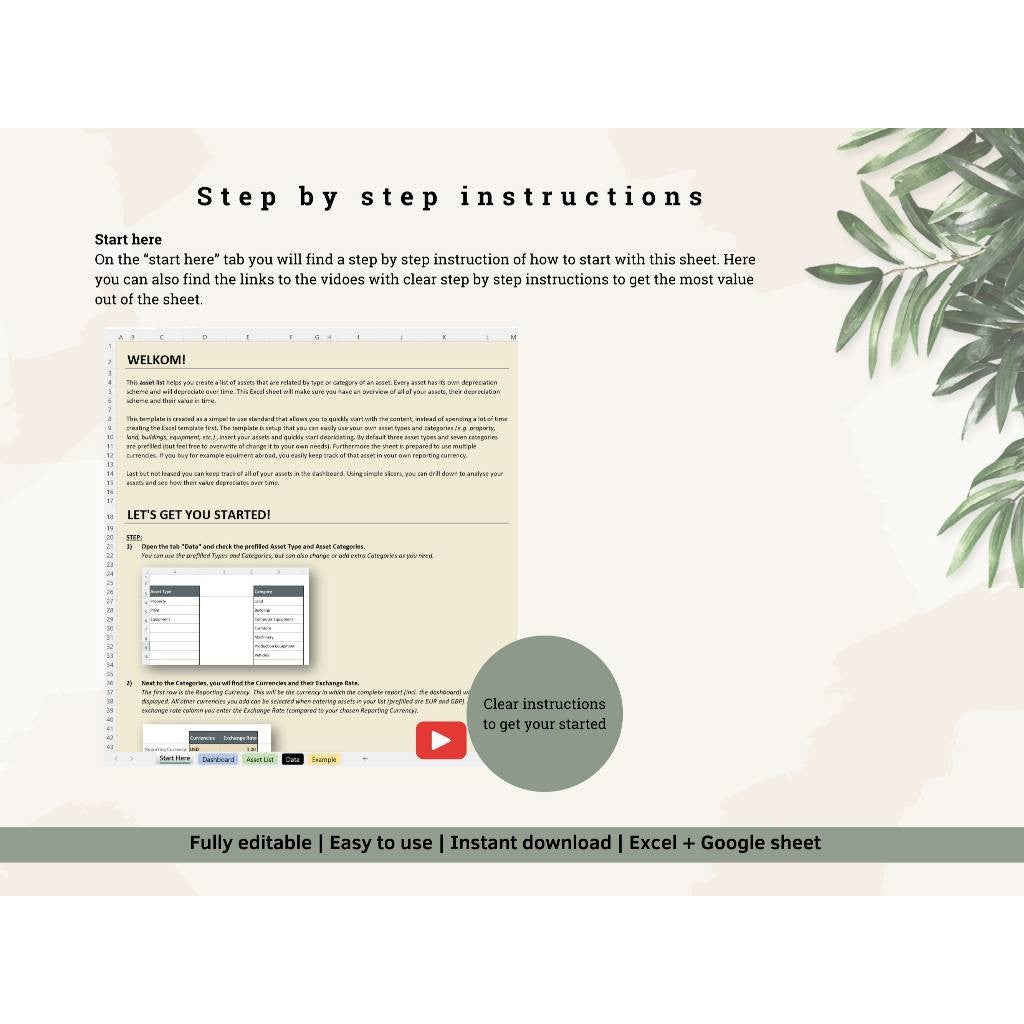 Template Asset Tracker Excel & Google Sheets | Amortisasi Depresiasi & Manajemen Aset Bisnis