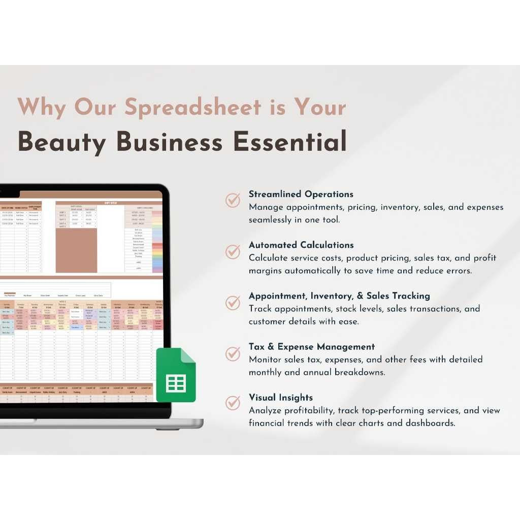 Beauty Business Template | Salon Spa Nail Salon Cost Calculator Income Expense Tracker Spreadsheet