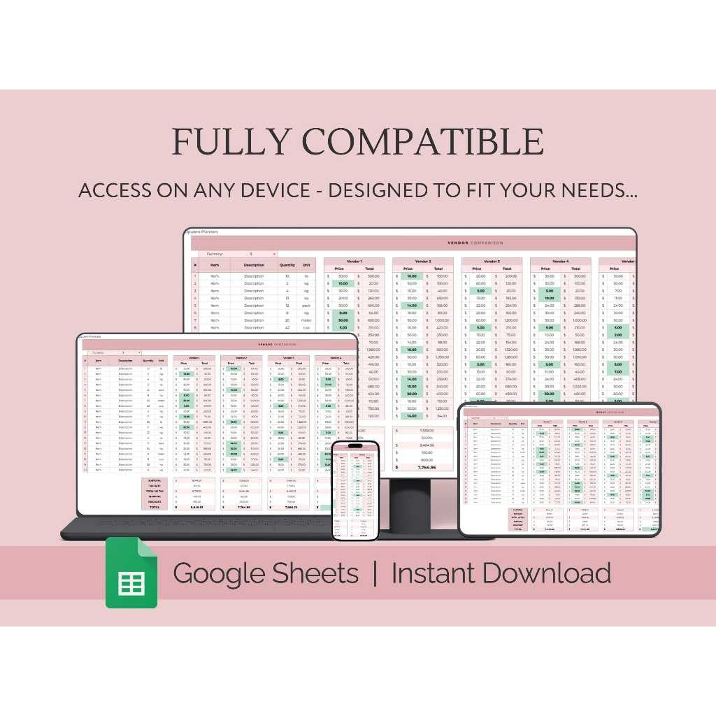 Vendor Price Comparison Google Sheets | Price Tracker Order Tracker Inventory & Finance Tracker