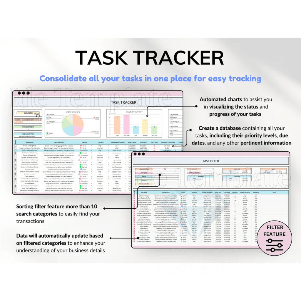 (ADL - 125)  Project Management Tools Spreadsheet | Task Tracker Gantt Chart Kanban for Business