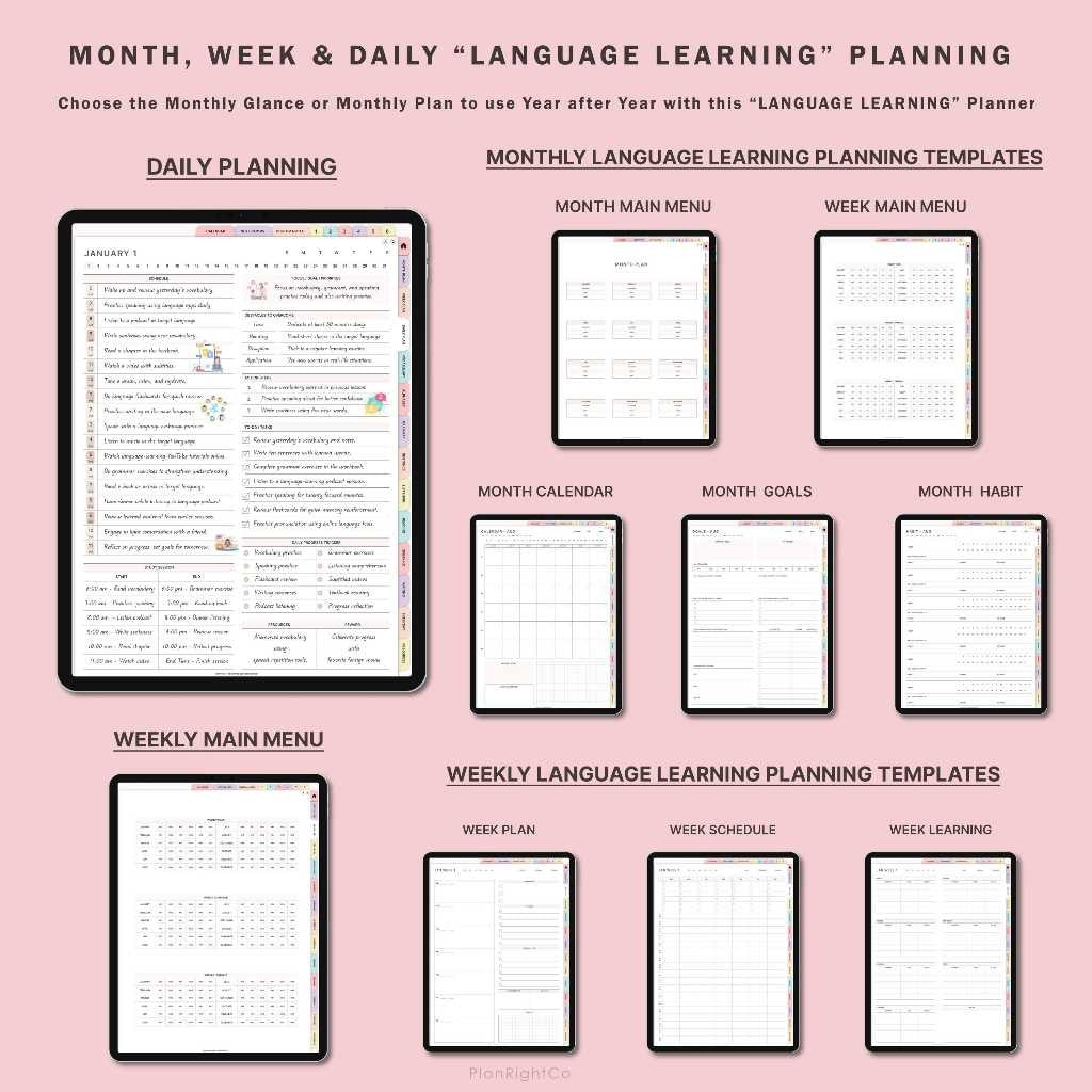 Digital Language Learning Planner | Template Belajar Bahasa Inggris Korea Jepang Mandarin Prancis