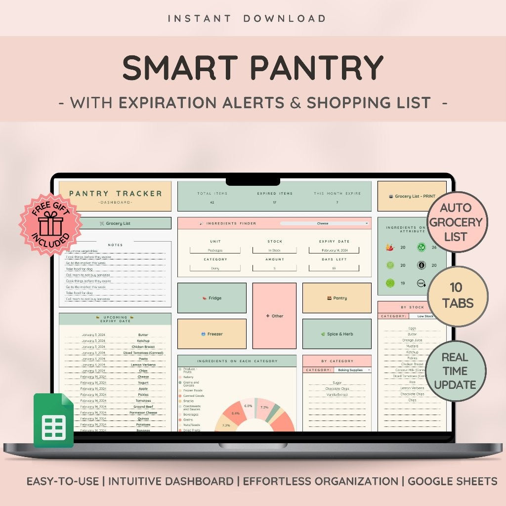 Smart Pantry Tracker Spreadsheet | Kelola Inventaris Dapur Expired Date & Daftar Belanja Otomatis
