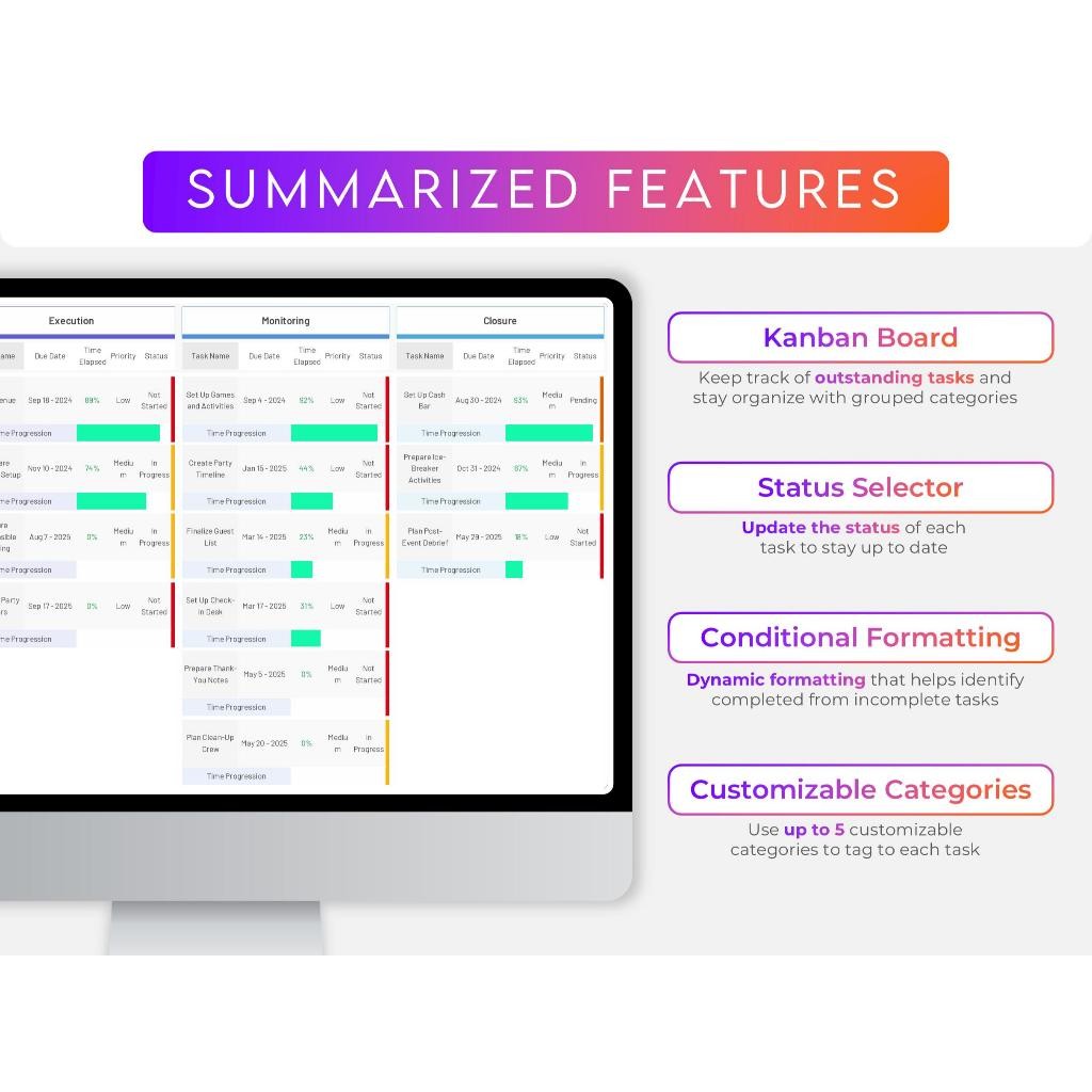 ULTIMATE Kanban Board Excel Google Sheets | Task Tracker Project Management To Do List Planner 2024