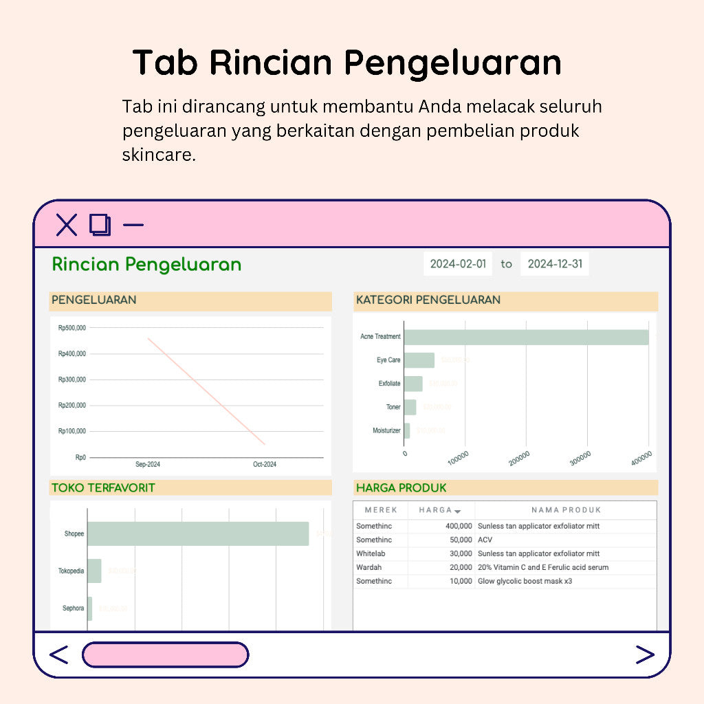 Skincare Routine & Collection Tracker | Template Google Spreadsheet Pelacak Perawatan Kulit