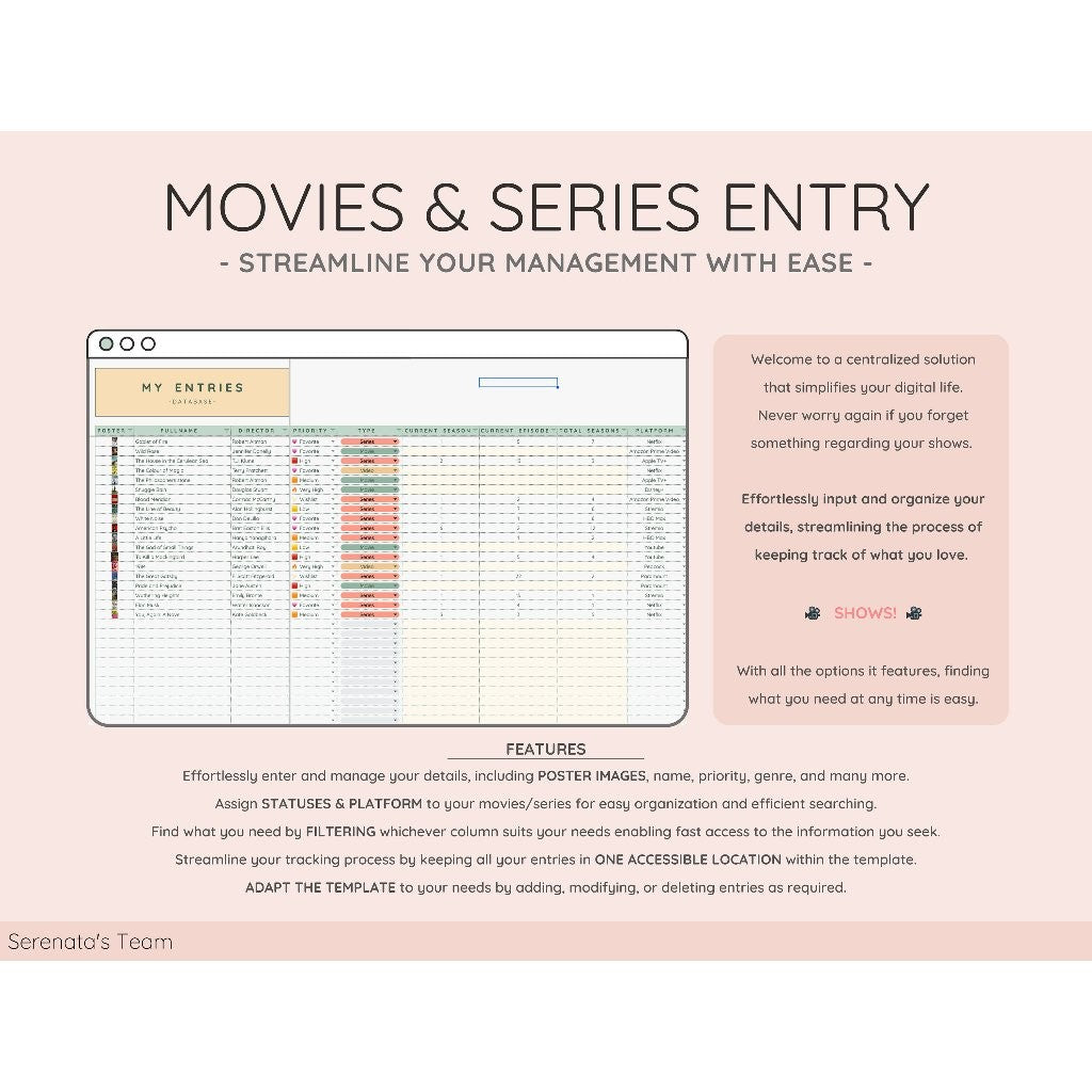 Movies & Series Tracker Spreadsheet | Koleksi Film Video Gallery & Review Template Google Sheets