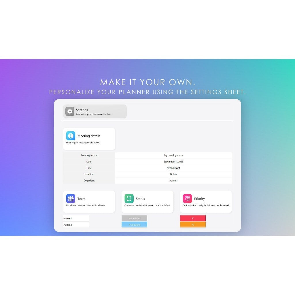 Meeting Minutes Planner Excel Template | Agenda Rapat Action Items & Notulen Tracker
