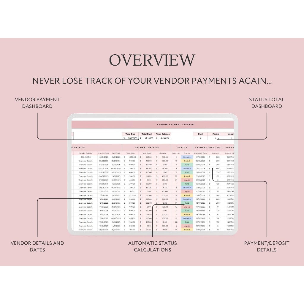 Vendor Payment Tracker Google Sheets | Wedding Vendor Deposit Schedule & Pembayaran Vendor