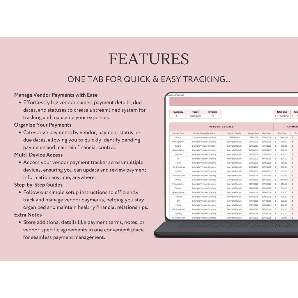 Vendor Payment Tracker Google Sheets | Wedding Vendor Deposit Schedule & Pembayaran Vendor