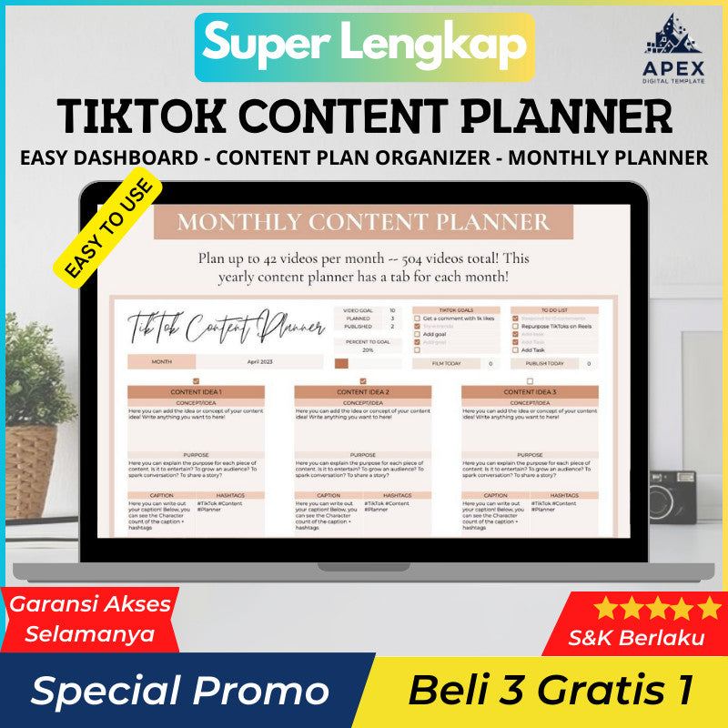 TikTok Content Planner Spreadsheet, Digital TikTok Planner, Google Sheets Social Media Content Calendar, Social Media Content Idea Organizer