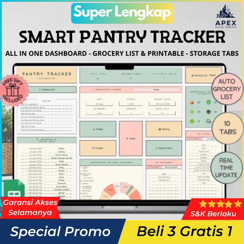 Smart Pantry Tracker Spreadsheet | Kelola Inventaris Dapur Expired Date & Daftar Belanja Otomatis