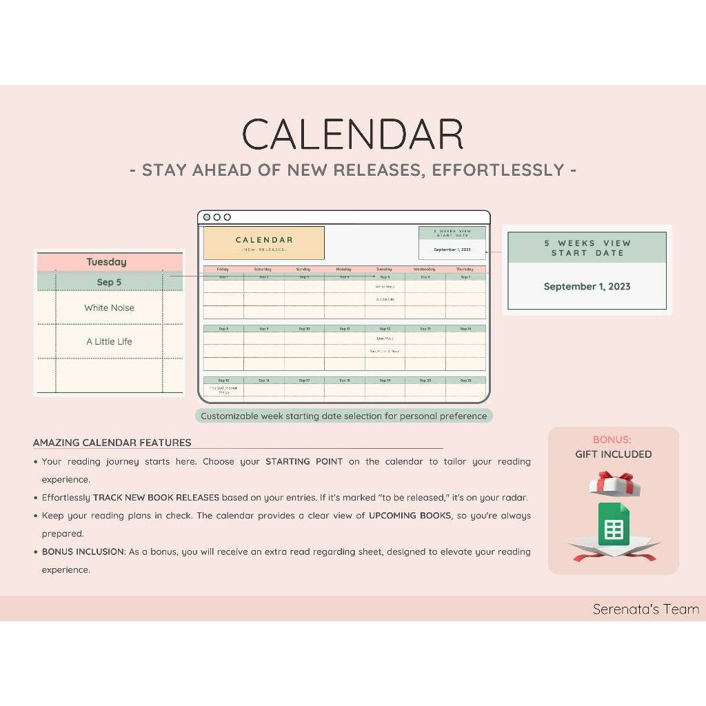 Digital Reading Tracker Spreadsheet | Book Collection & Review Planner