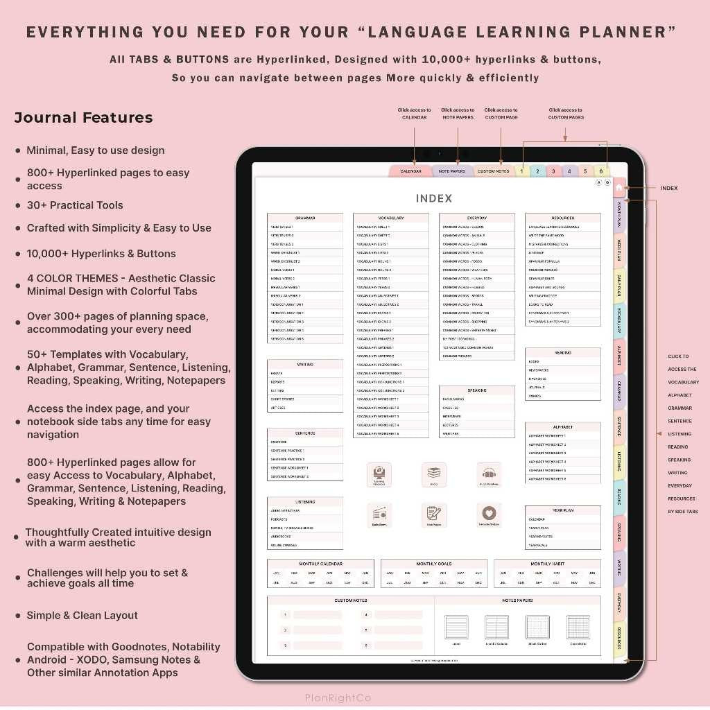 Digital Language Learning Planner | Template Belajar Bahasa Inggris Korea Jepang Mandarin Prancis