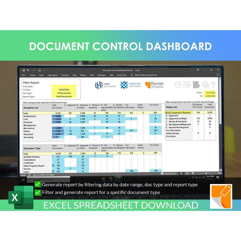 Document Control Dashboard Excel | Laporan Dinamis Manajemen Dokumen & Proyek