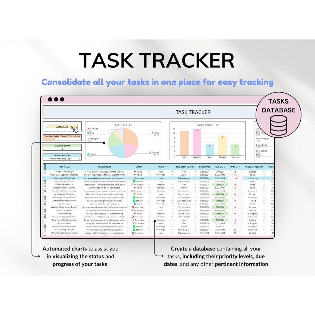 Kanban Board Small Business Excel | Task Tracker Project Planning Checklist To Do List