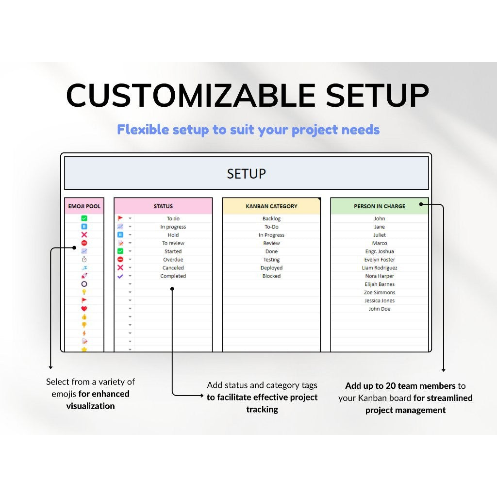Kanban Board Small Business Excel | Task Tracker Project Planning Checklist To Do List