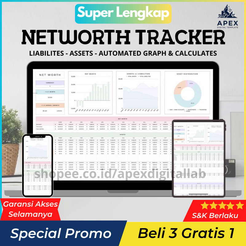 Net Worth Tracker Spreadsheet Google Sheets | Kalkulator Aset Liabilitas Perencana Keuangan Pribadi
