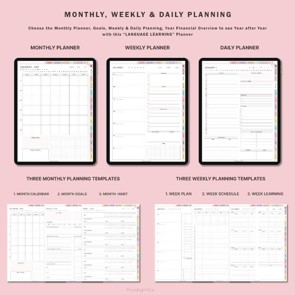 Digital Language Learning Planner | Template Belajar Bahasa Inggris Korea Jepang Mandarin Prancis