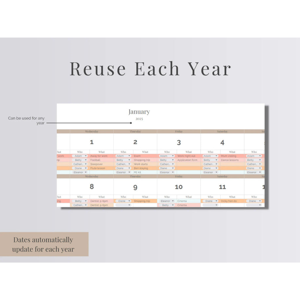 Template Jadwal Bulanan & Harian Gsheet| Jadwal Keluarga Piket Les Group Monthly Scheduler Planner