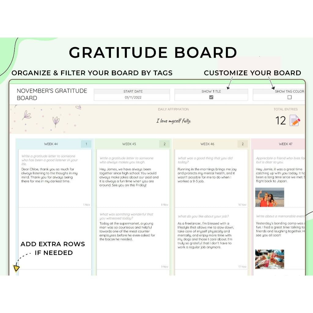 Digital Gratitude Journal | Mindfulness Self Care Planner Wellness Therapy Journal Template