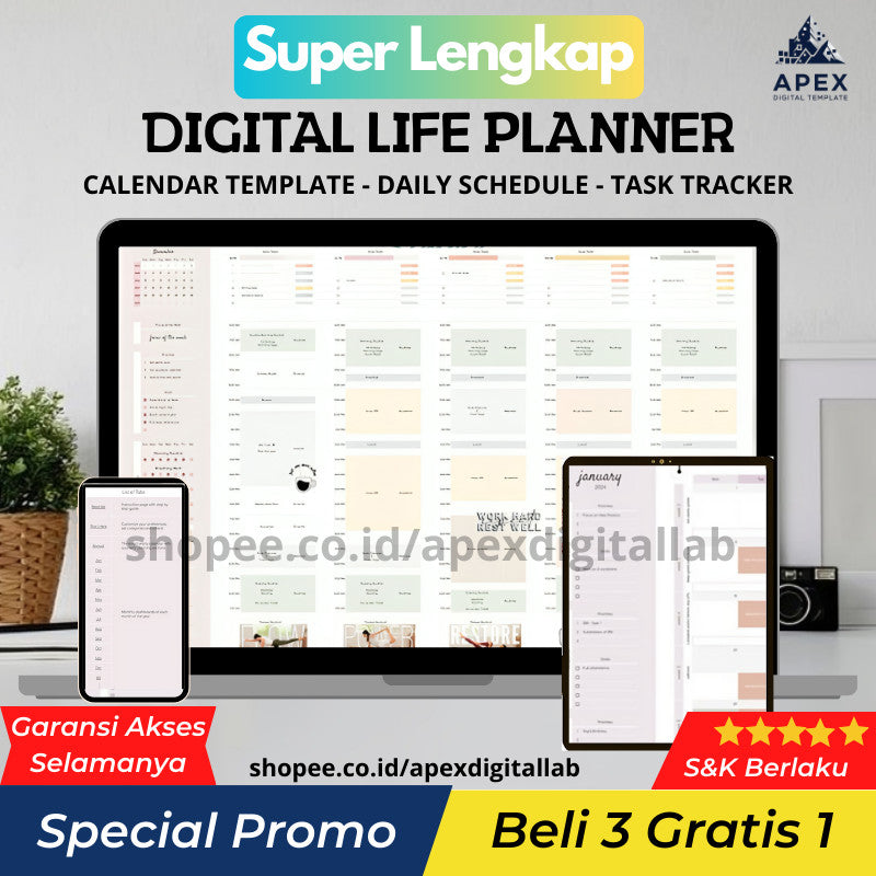 Google Sheets Calendar Template | Digital Planner Harian Jadwal Tugas To Do List