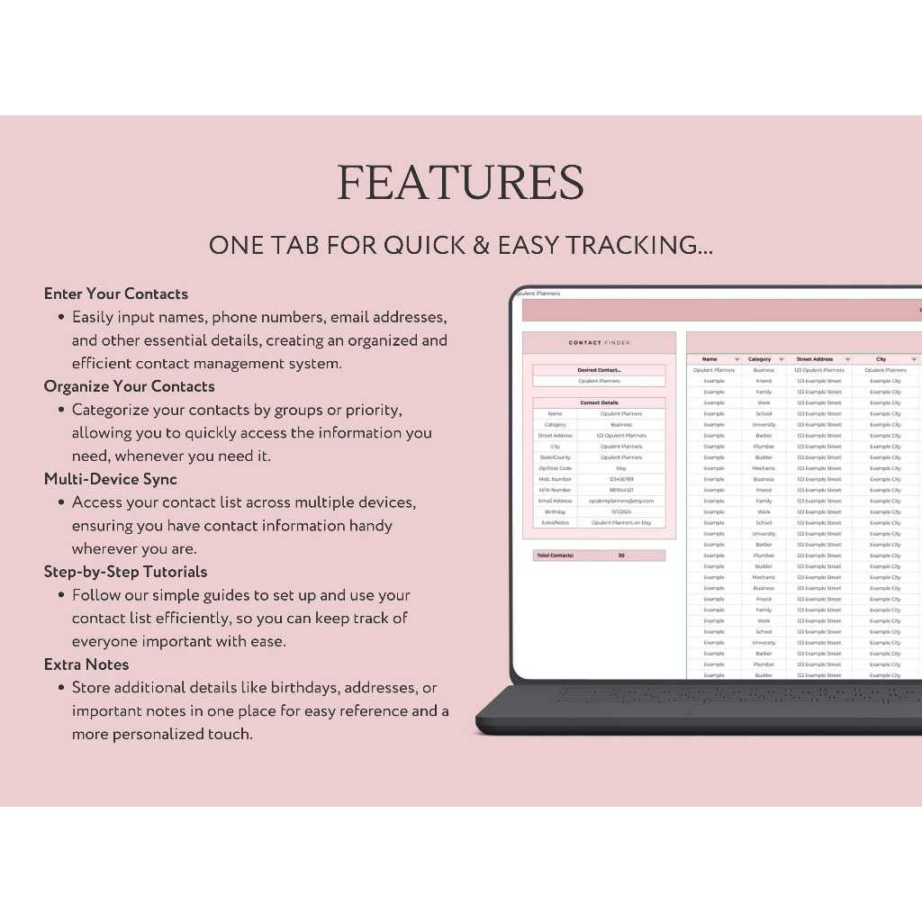 Contact List Spreadsheet Google Sheets | Address Book Organizer Client & Emergency Contact Tracker