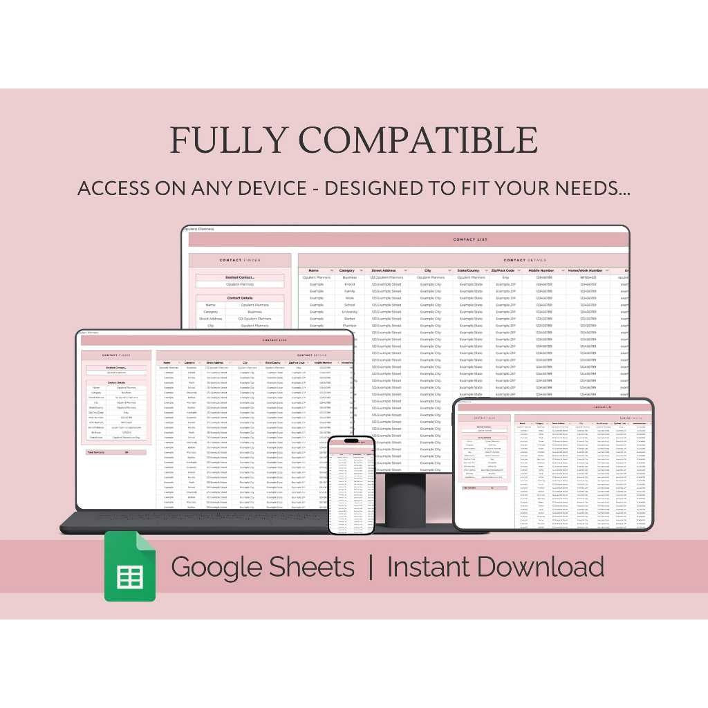 Contact List Spreadsheet Google Sheets | Address Book Organizer Client & Emergency Contact Tracker
