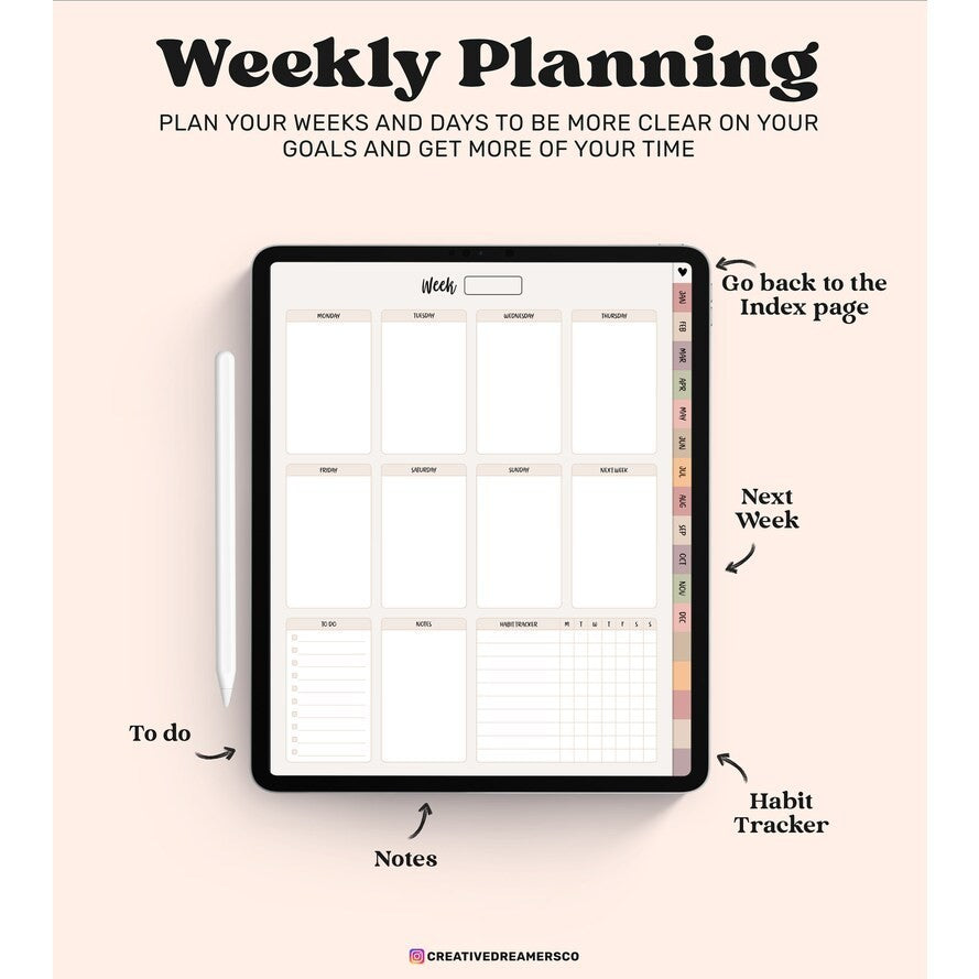 Undated Goodnotes Planner | Digital Notes Journal Template for Goodnotes/Notability/Xodo