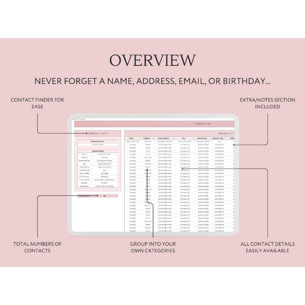 Contact List Spreadsheet Google Sheets | Address Book Organizer Client & Emergency Contact Tracker