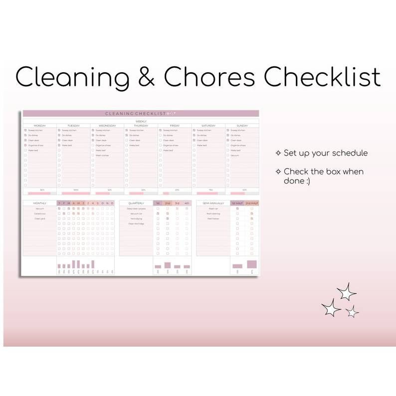 Cleaning Schedule Checklist Template GSheets | Weekly Monthly Yearly Chore Chart & House Planner