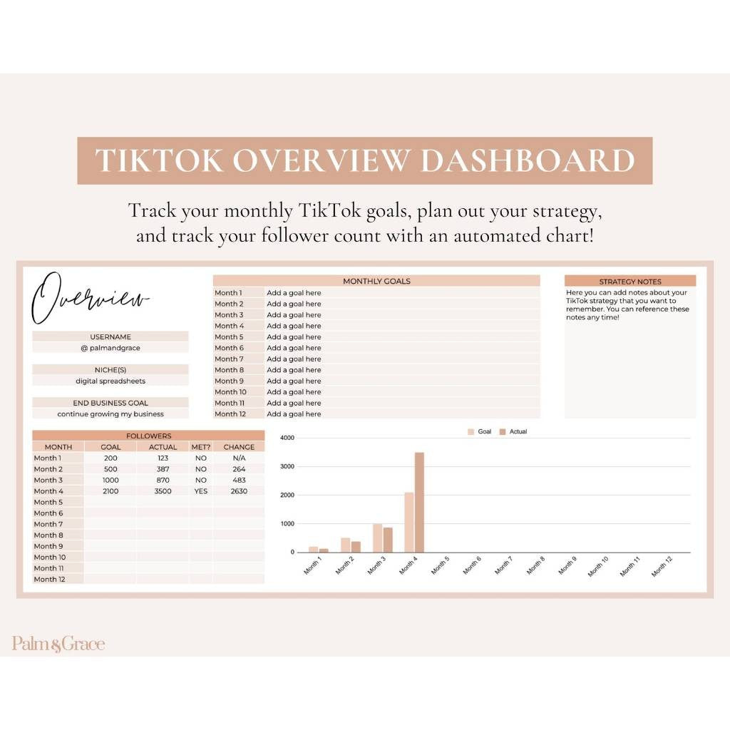 TikTok Content Planner Spreadsheet, Digital TikTok Planner, Google Sheets Social Media Content Calendar, Social Media Content Idea Organizer