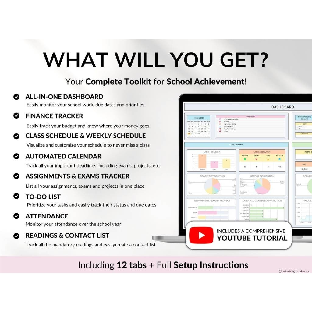 TEMPLATE STUDENT PLANNER Digital Perencana Rencana Manajemen Pembelajaran Belajar Tugas Pekerjaan Jadwal Pelajar Mahasiswa Keuangan Harian Mingguan Bulanan Pendidikan Assignment Tracker Academic Planner Spreadsheet Excel Task Tracker To Do List DL01