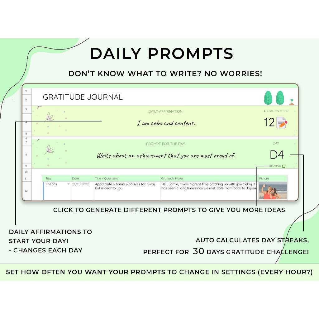 Digital Gratitude Journal | Mindfulness Self Care Planner Wellness Therapy Journal Template