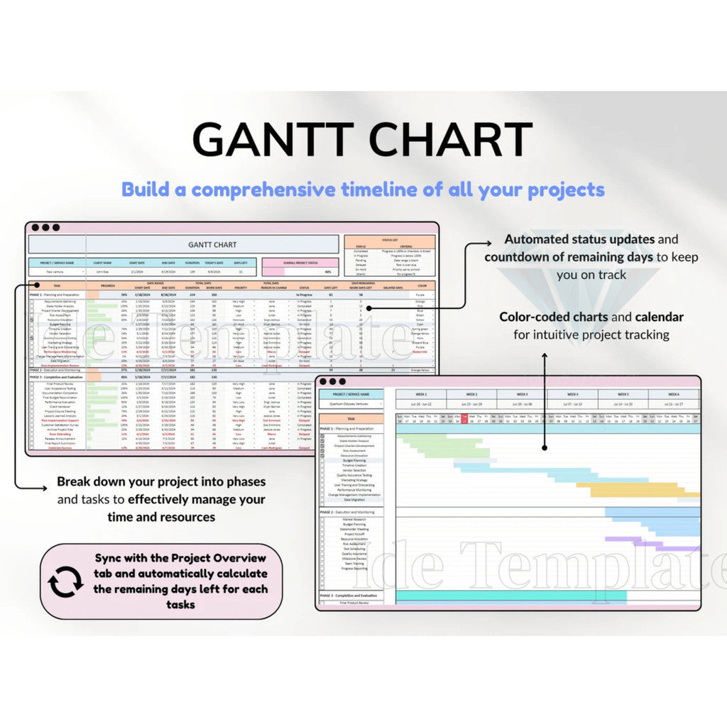 (ADL - 125)  Project Management Tools Spreadsheet | Task Tracker Gantt Chart Kanban for Business