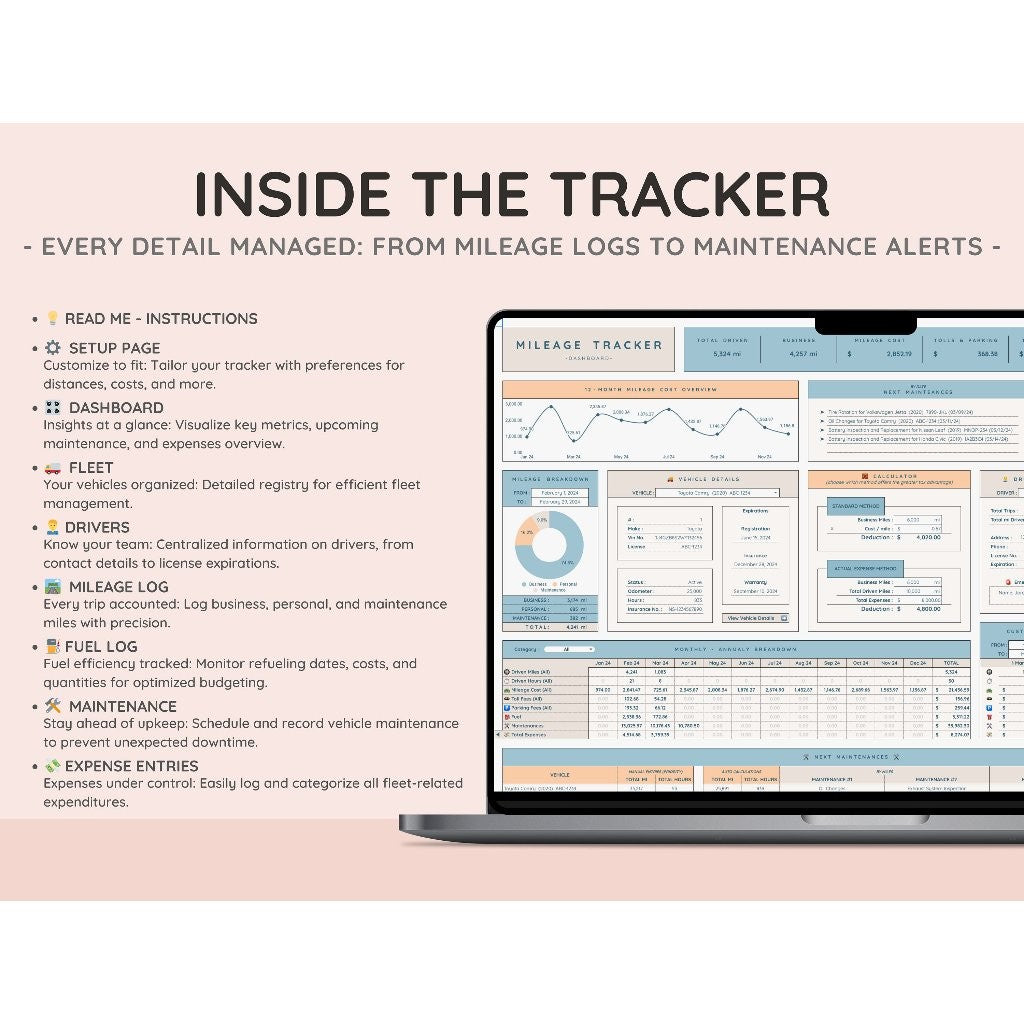 Vehicle & Mileage Tracker Spreadsheet | Fuel Maintenance Log Biaya Mobil & Kalkulator Jarak