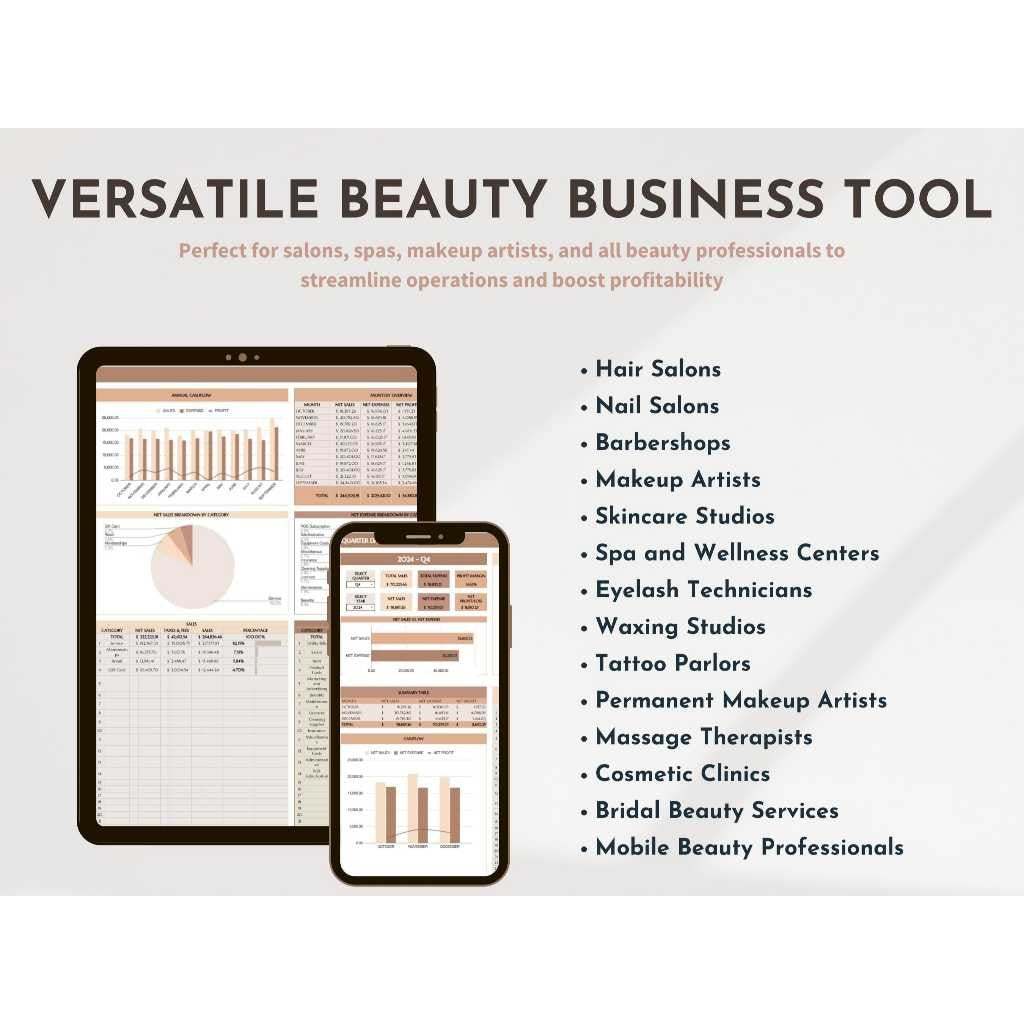 Beauty Business Template | Salon Spa Nail Salon Cost Calculator Income Expense Tracker Spreadsheet