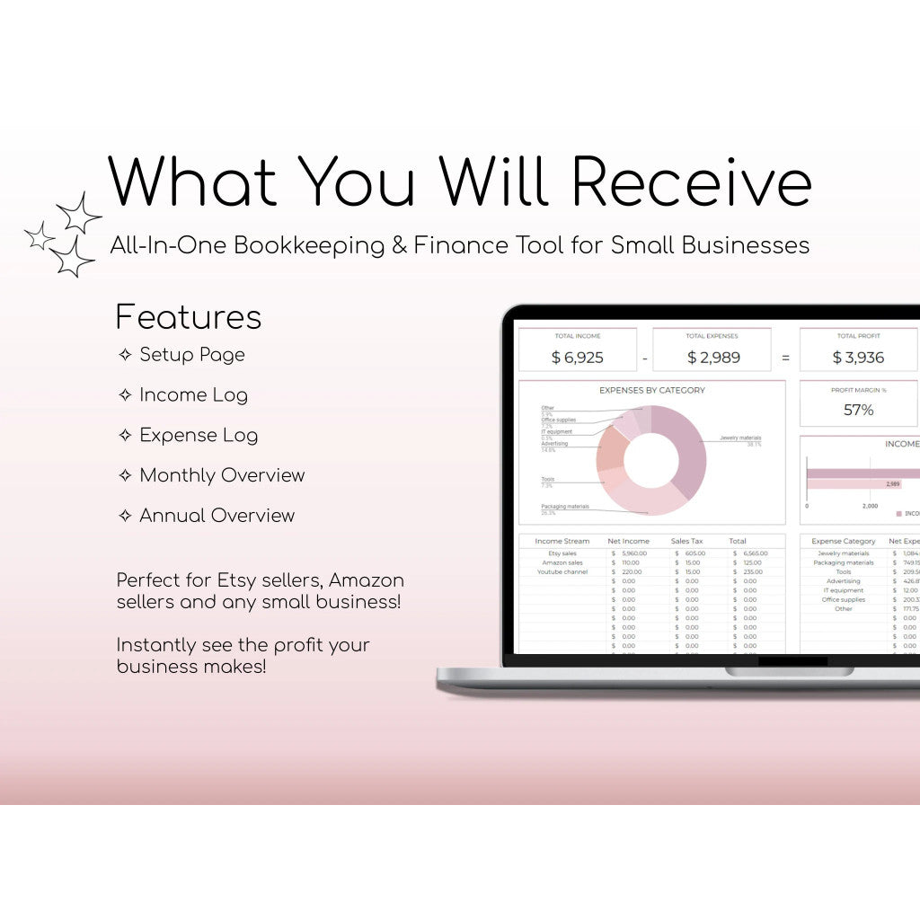 Pembukuan Keuangan Bisnis Spreadsheet | Income Expense Tracker Laporan Laba Rugi Google Sheets