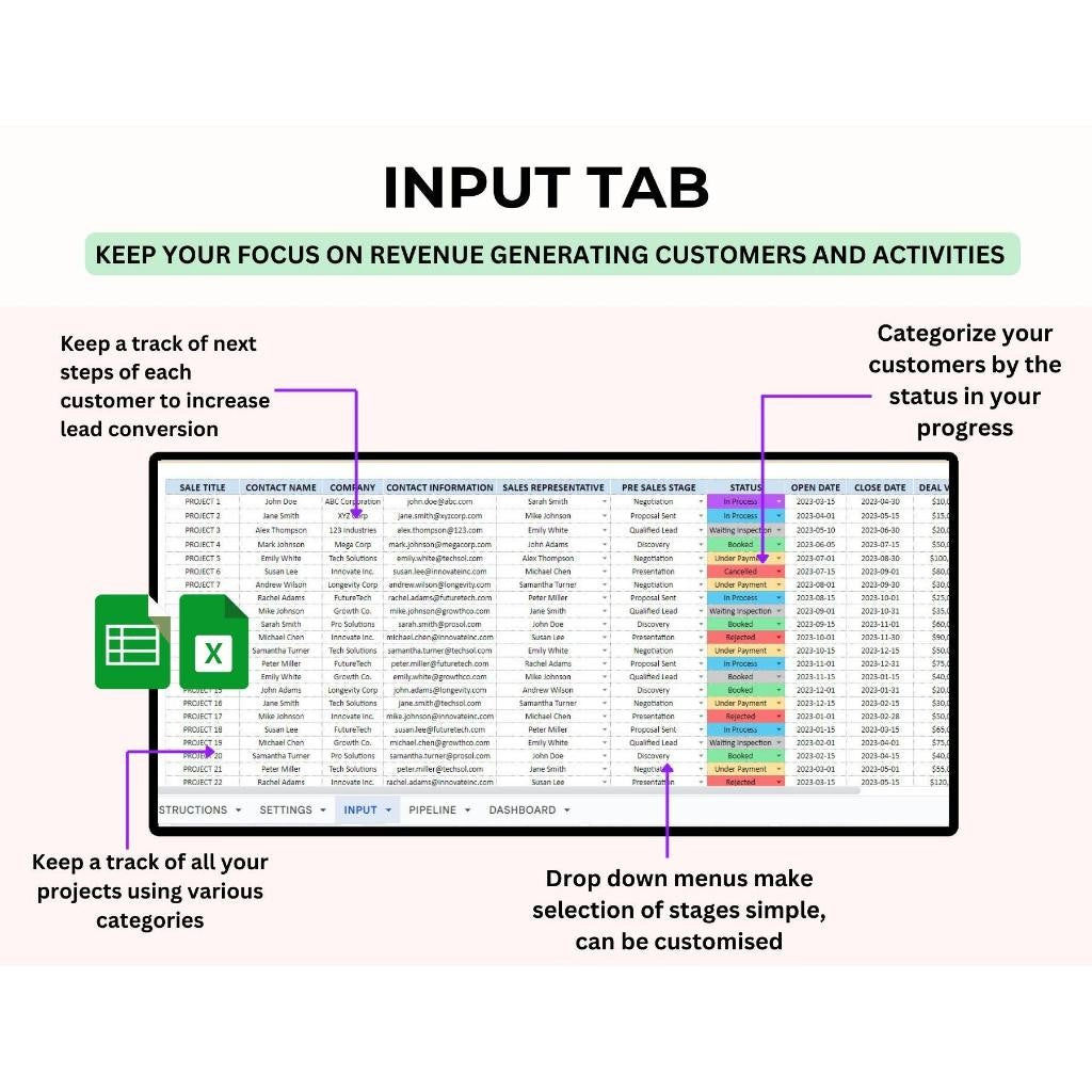 Sales Pipeline Tracker Spreadsheet Excel | Sales Pipeline Dashboard Client CRM Template