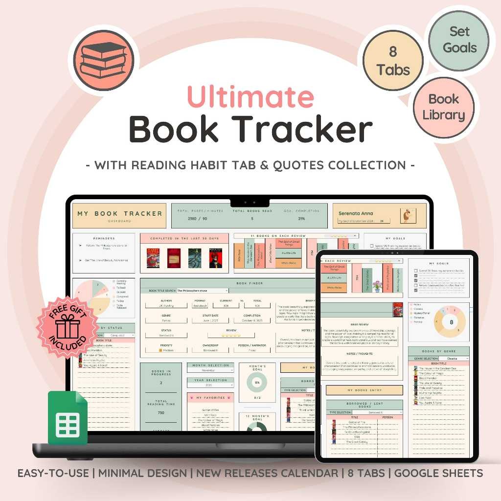Digital Reading Tracker Spreadsheet | Book Collection & Review Planner